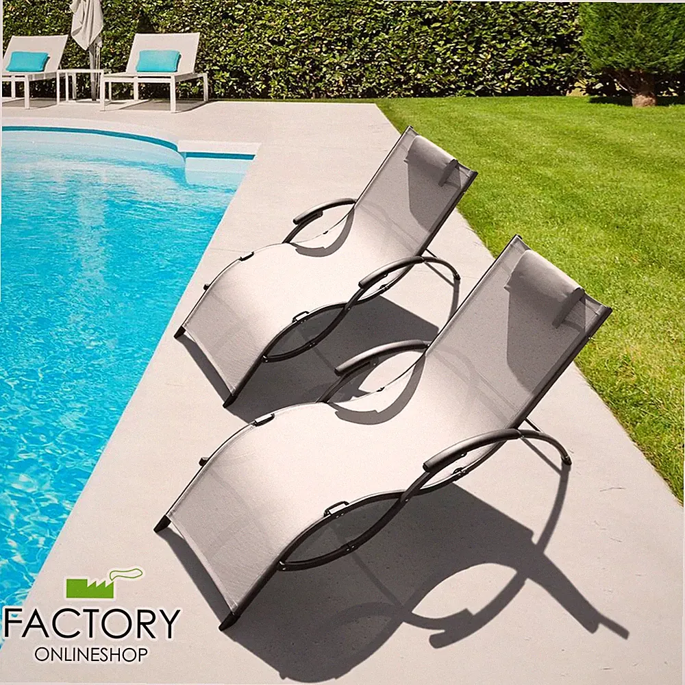 2x Outdoor Chaise Lounge Chair Patio Reclining Folding Beach Sun Lounger Pool