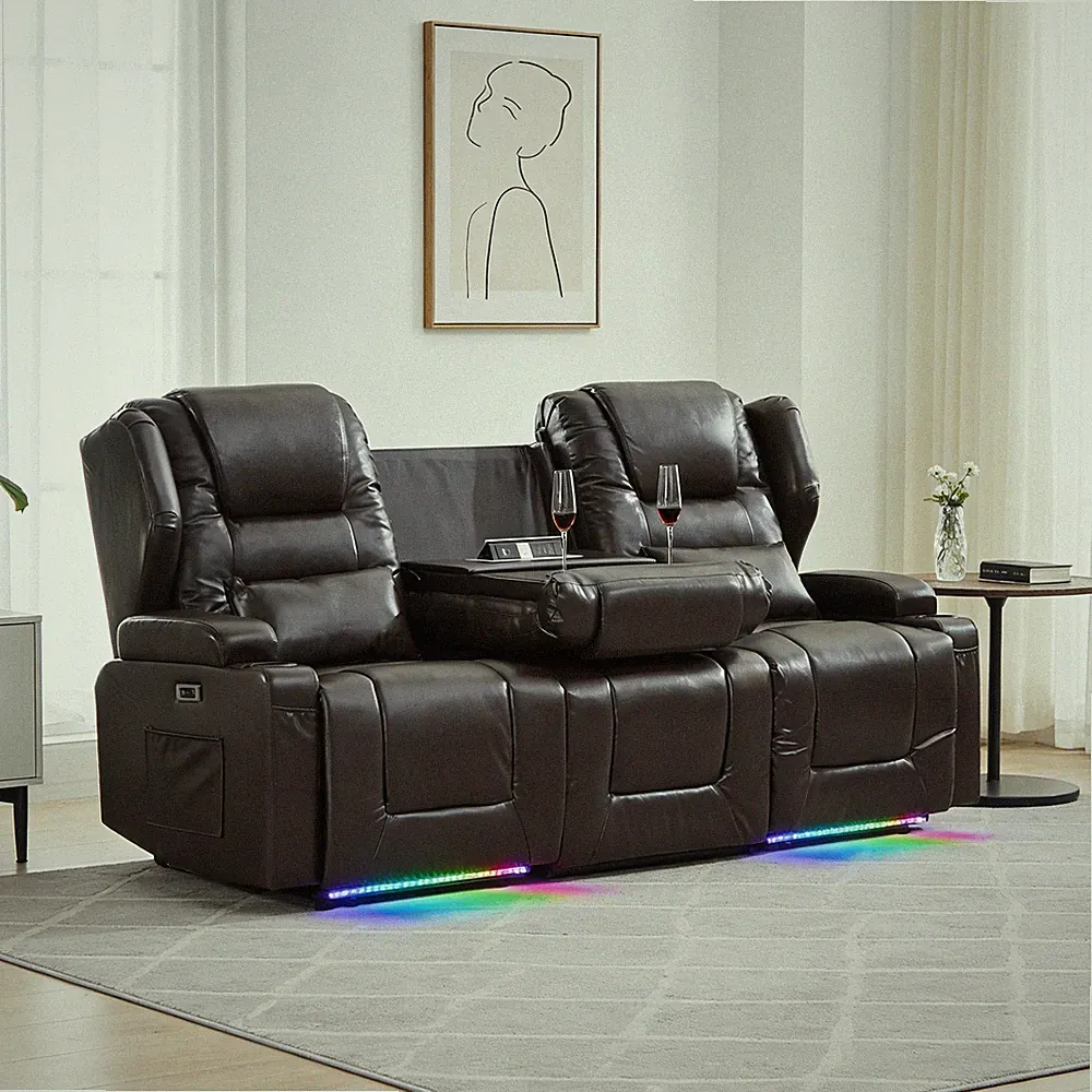 3 Seater Recliner Sofas Power Reclining Sofa with Console Home Theater Seating