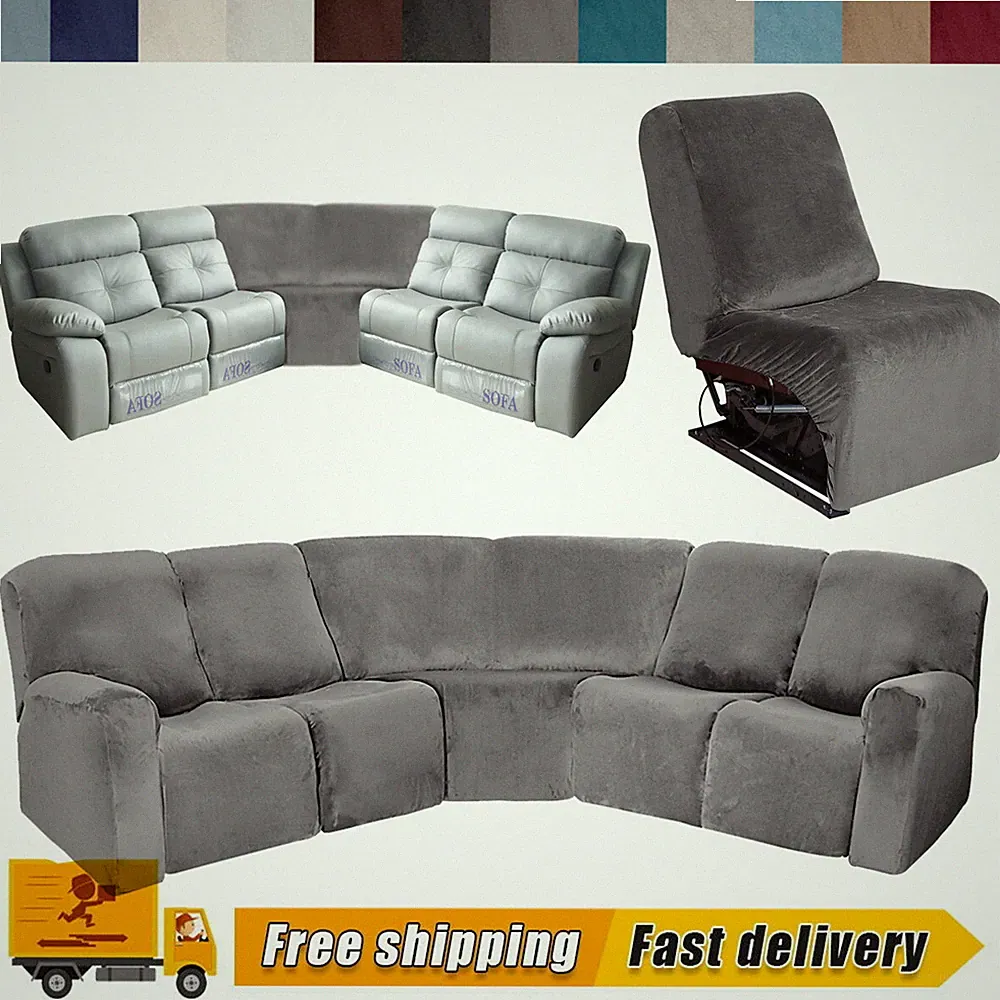 5-Seater L Shape Sectional Recliner Sofa Velvet Stretch Reclining Couch Covers