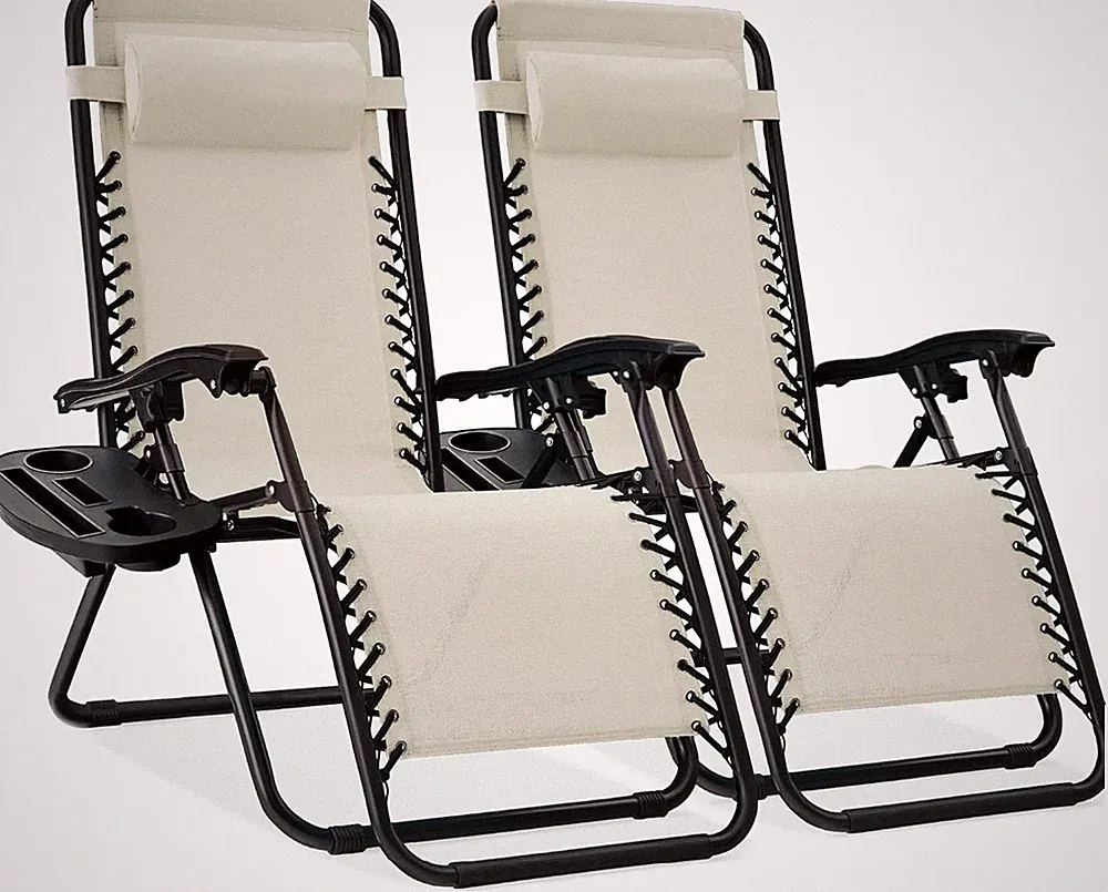 Best Choice Set of 2 Adjustable Steel Mesh Zero Gravity Lounge Chair Ivory