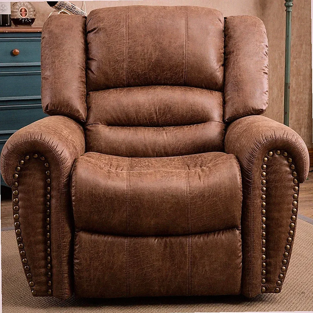 CANMOV Leather Manual Recliner, Classic Comfy Arm & Back Sofa for Living Room