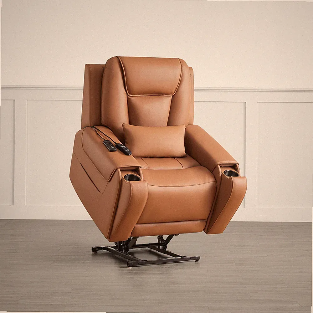 CHITA Large Lay Flat Power Lift Genuine Leather Recliner Chair w/Massage&Heat