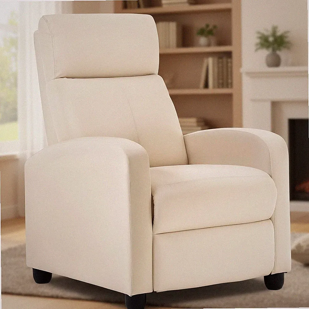 Elegant Textile Beige Recliner Chair with 2-Point Massage and Push-Back Feature