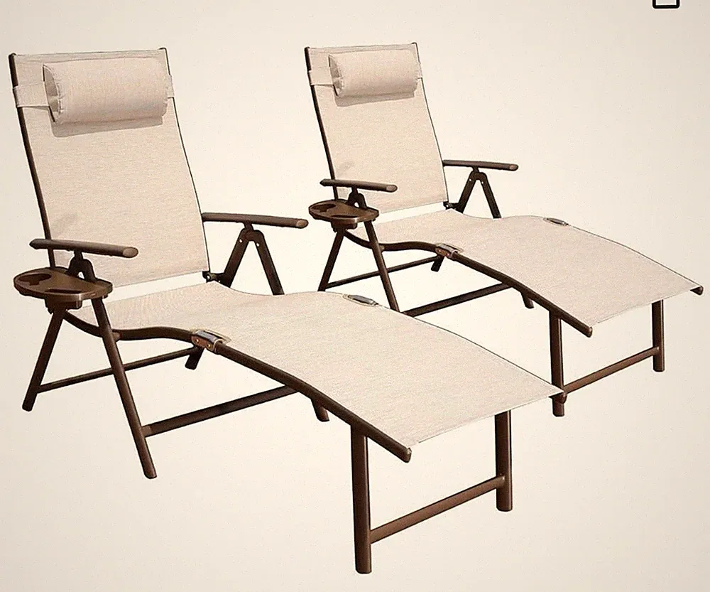 GOLDSUN Aluminum Outdoor Folding Reclining Adjustable Patio Chaise Set of 2
