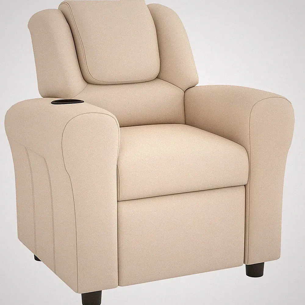 HOMCOM Kids Recliner Chair w/ Cup Holder, PU Leather Children Lounger, Beige