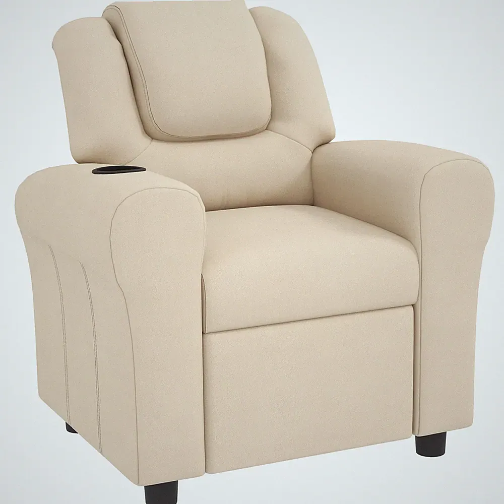 Kids Recliner Armchair Beige PU Leather 69H x 62L x 52Wcm With Cupholder 150°Kid