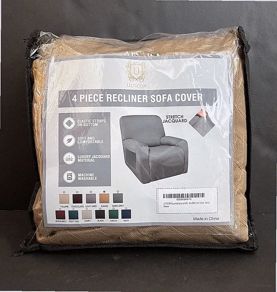 NEW ULTICOR 4 Piece (1 Seat) Recliner Sofa Cover Stretch Jacquard Slipcover Sand