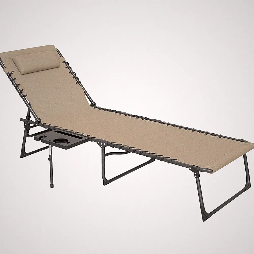 Outsunny Folding Sun Lounger with 5-Level Back, Cup Holder, Beige