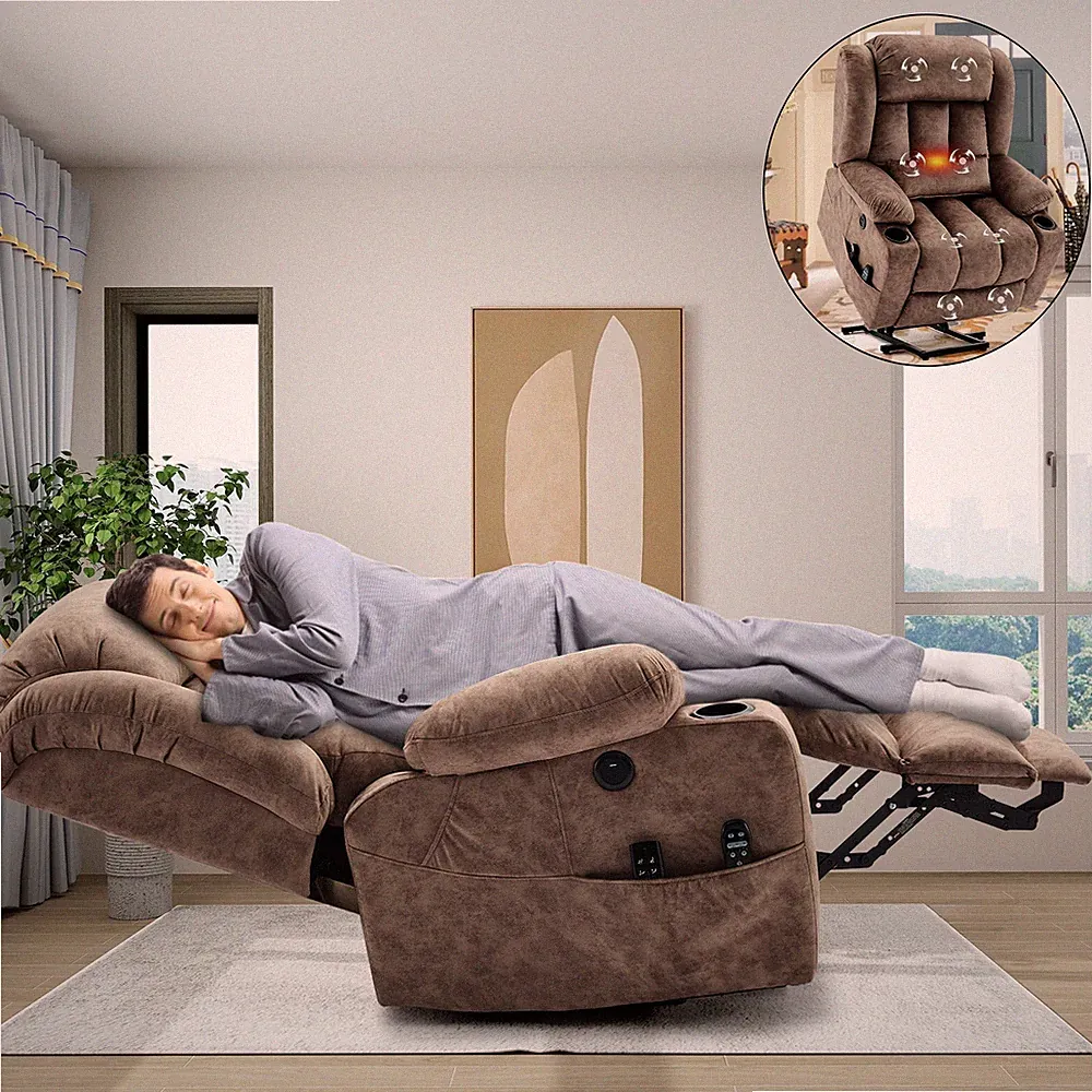 Oversized Dual Motor Lay Flat Sleeper Power Lift Recliner with Extended Footrest