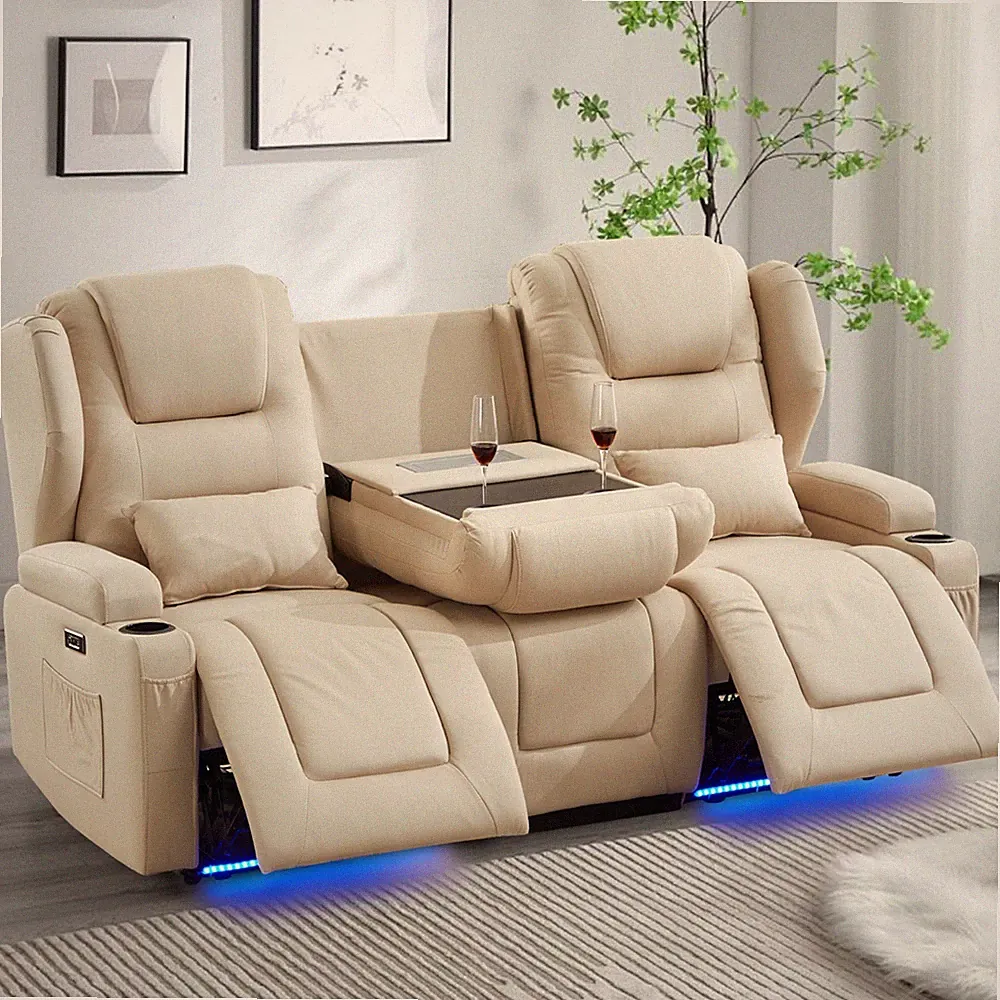 Recliner Sofa 3-seater Reclining Couch PU Leather Loveseat Home Theater Seating