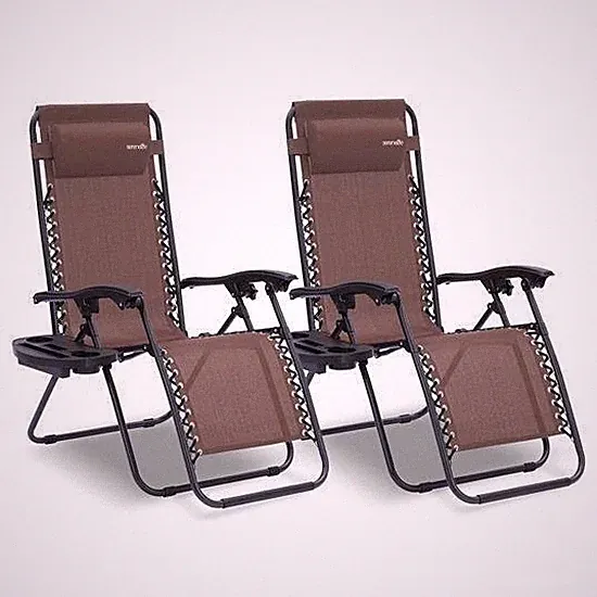 Serenelife Outdoor Adjustable Zero Gravity Lounge Chair Recliners- 2 Pack, (Brow